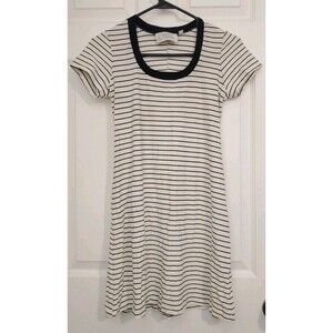 Marian & Maral Y2K Retro White Black Stripe Tunic Dress Cap Sleeve Medium